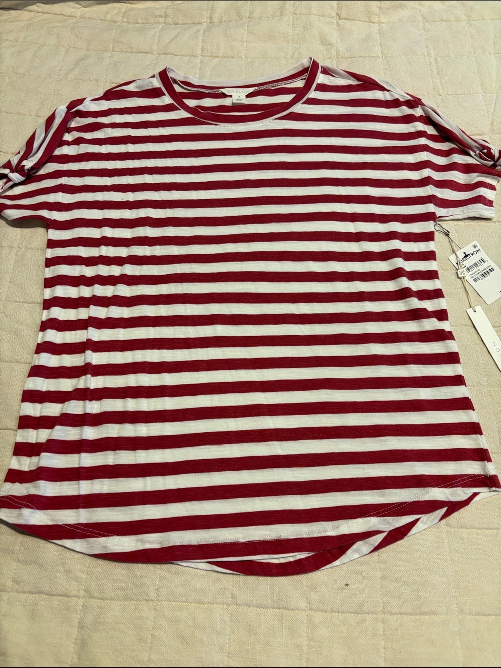 Nordstrom Caslon Striped Red & White Women’s Crewneck Tee